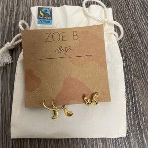 Zoe B dainty golden half moon and chain link circle earrings